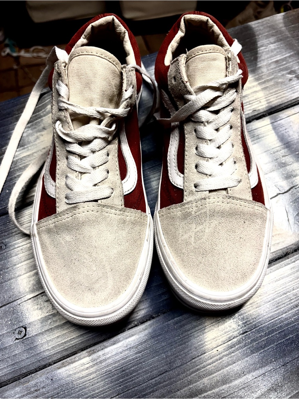 Vans Old Skool Burgundy & White Sneakers Womens 7